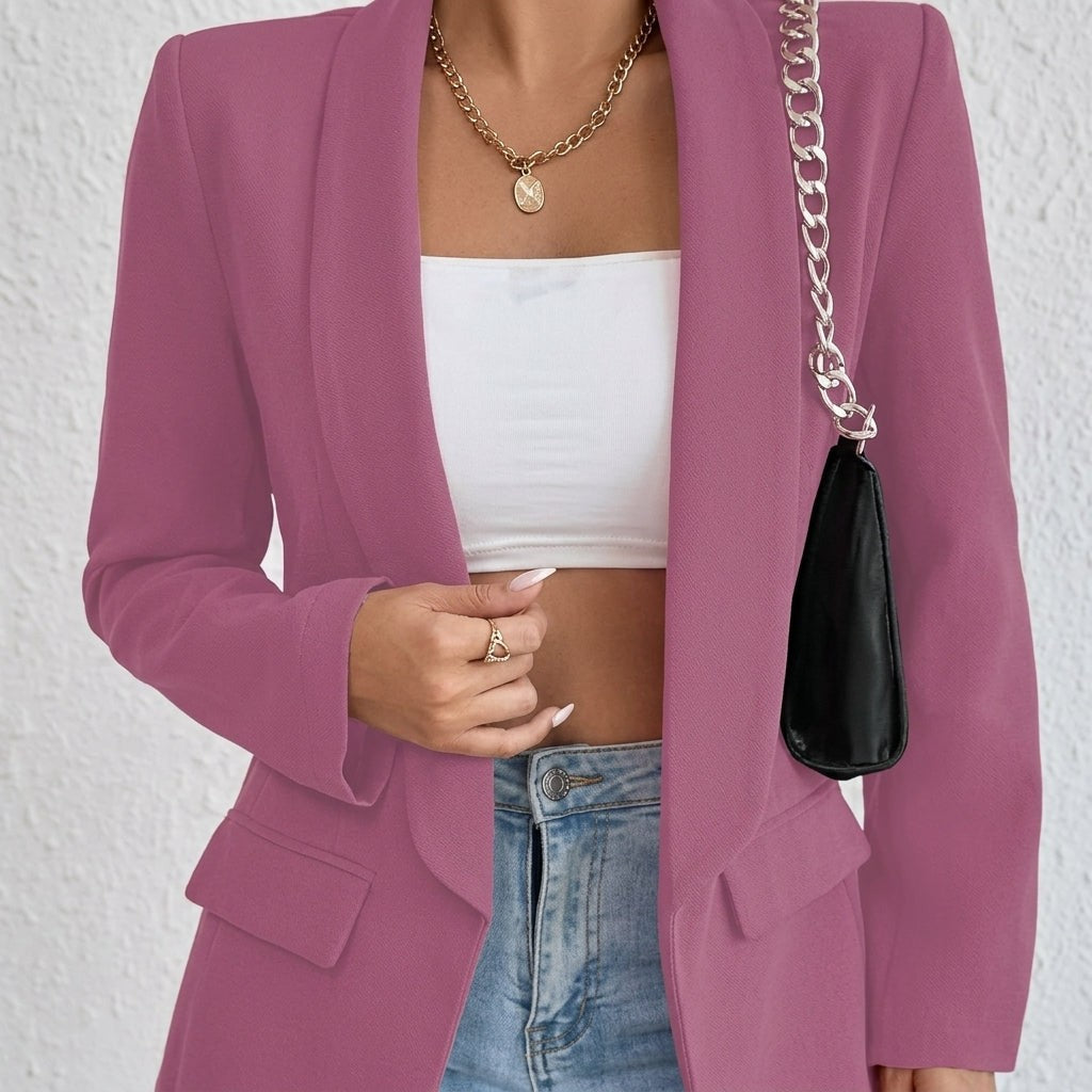 Olivia | Women's Lapel Open-Front Mid-Length Tailored Blazer - Mauve