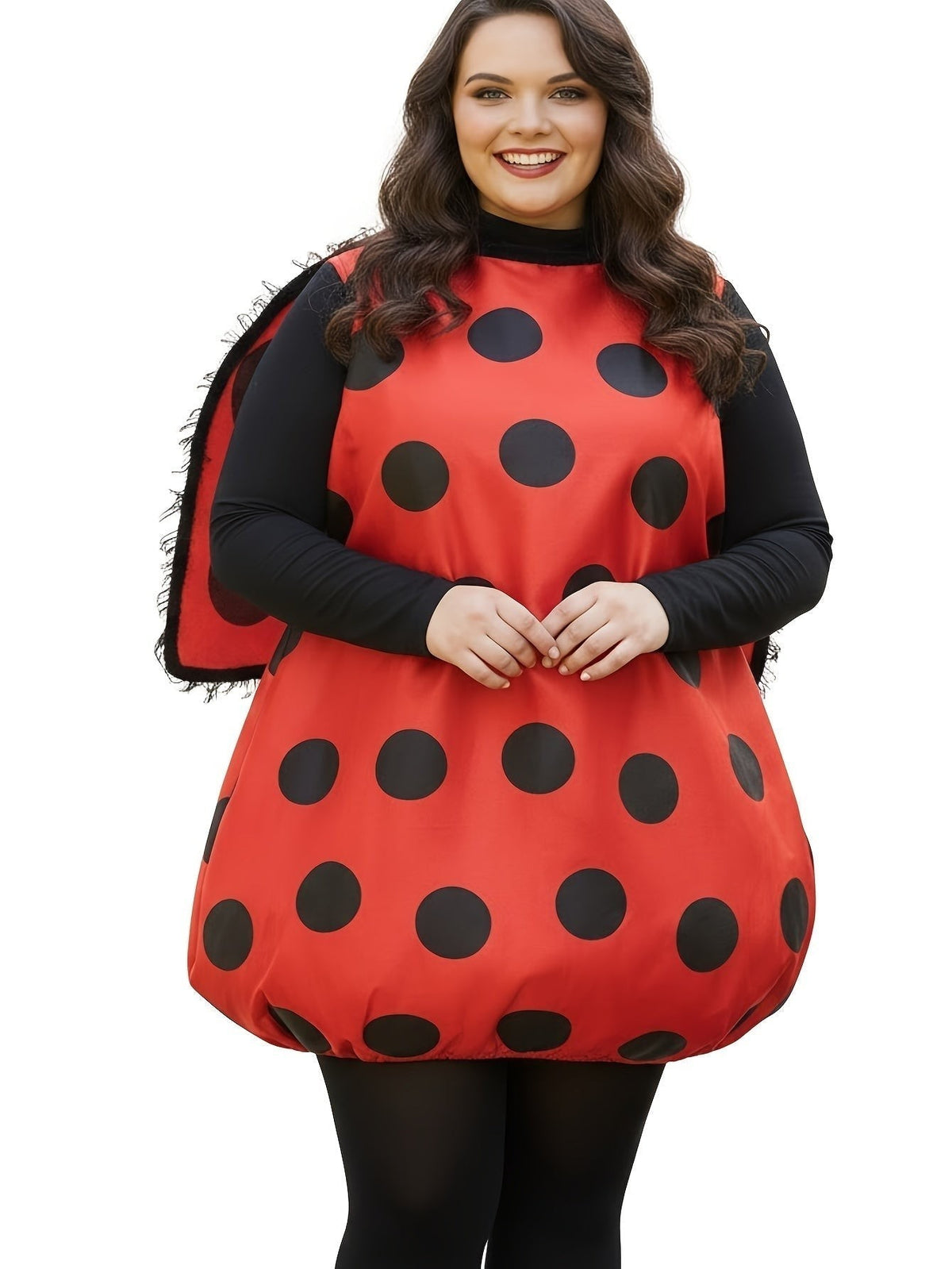 Olivia | Women's Sleeveless Polka Dot Gathered-Hem Ladybug Costume Dress with Wing Cape - Red