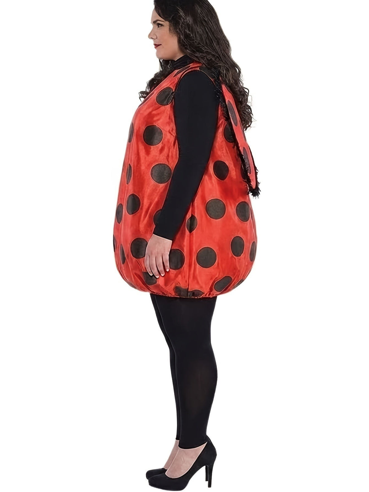 Olivia | Women's Sleeveless Polka Dot Gathered-Hem Ladybug Costume Dress with Wing Cape - Red