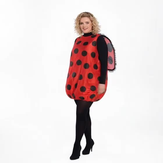 Olivia | Women's Sleeveless Polka Dot Gathered-Hem Ladybug Costume Dress with Wing Cape - Red