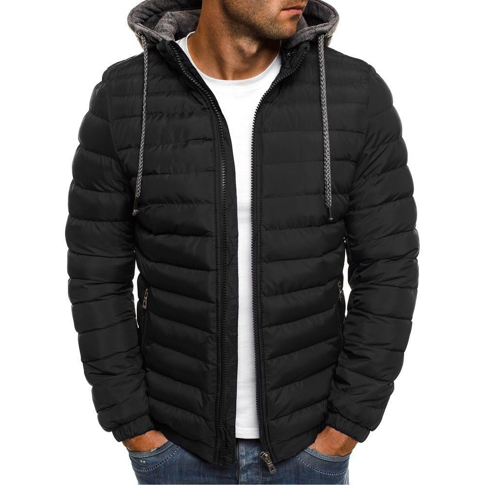 Oscar | Men's Slim-Fit Hooded Quilted Jacket with Fine Horizontal Stitching - Black