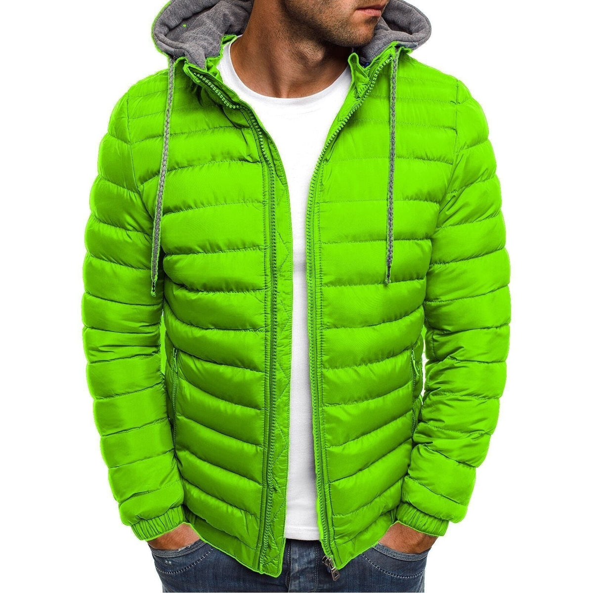 Oscar | Men's Slim-Fit Hooded Quilted Jacket with Fine Horizontal Stitching - Green