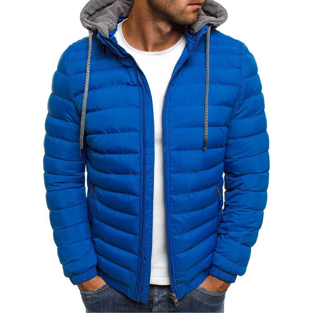Oscar | Men's Slim-Fit Hooded Quilted Jacket with Fine Horizontal Stitching - Königsblau