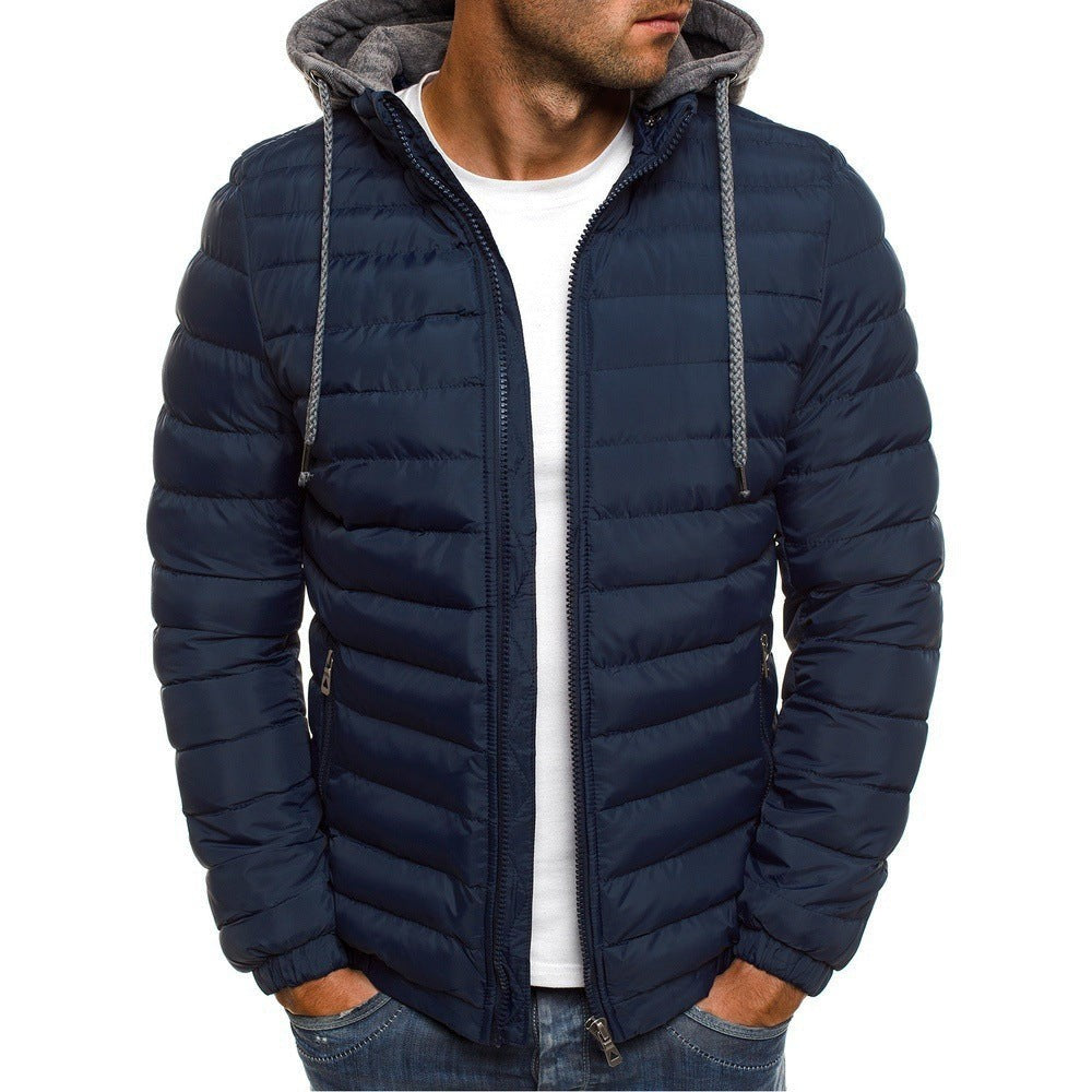 Oscar | Men's Slim-Fit Hooded Quilted Jacket with Fine Horizontal Stitching - Seeblau