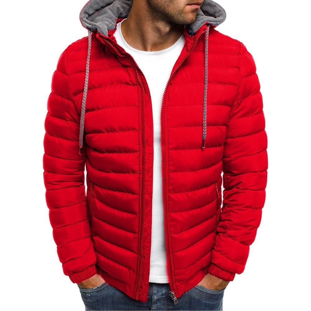 Oscar | Men's Slim-Fit Hooded Quilted Jacket with Fine Horizontal Stitching - Red