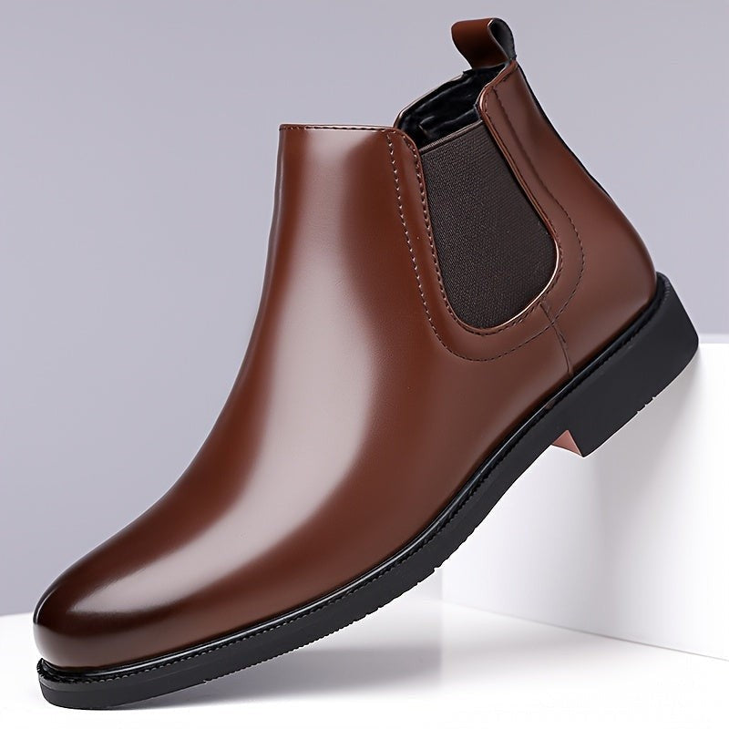 Oscar | Men's Slip-On Vegan Leather Chelsea Boots with Round Toe and Block Heel - Dark Brown