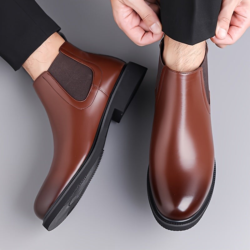 Oscar | Men's Slip-On Vegan Leather Chelsea Boots with Round Toe and Block Heel - Dark Brown