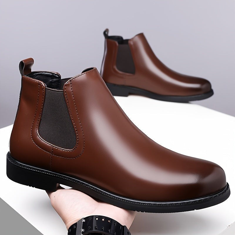 Oscar | Men's Slip-On Vegan Leather Chelsea Boots with Round Toe and Block Heel - Dark Brown