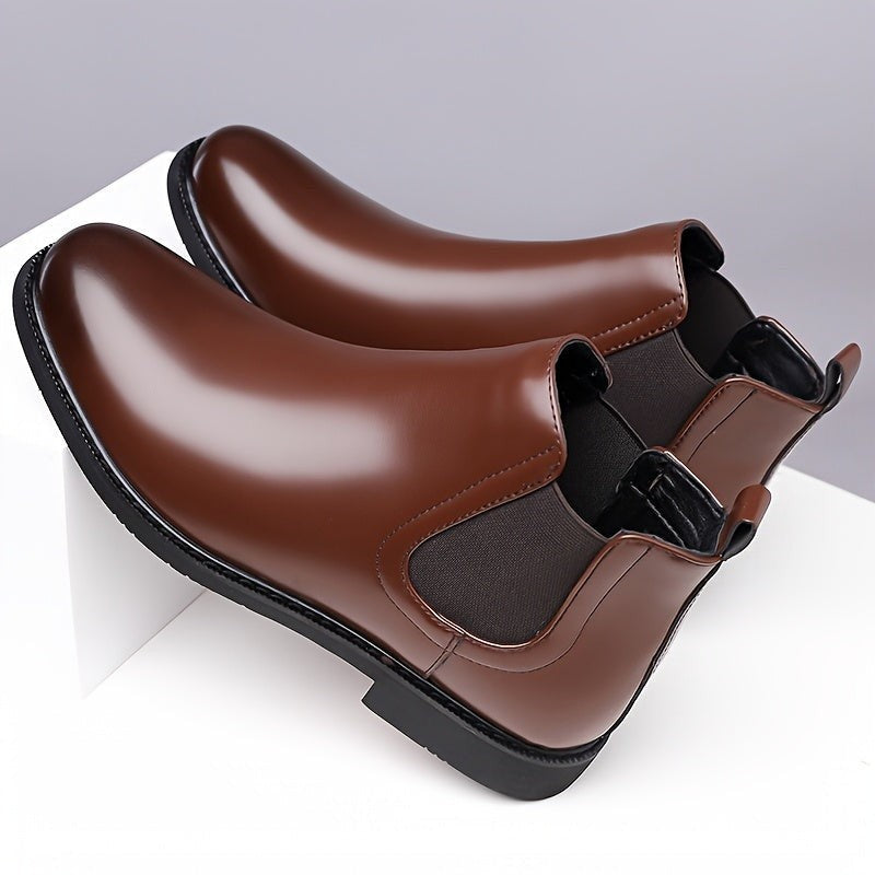 Oscar | Men's Slip-On Vegan Leather Chelsea Boots with Round Toe and Block Heel - Dark Brown
