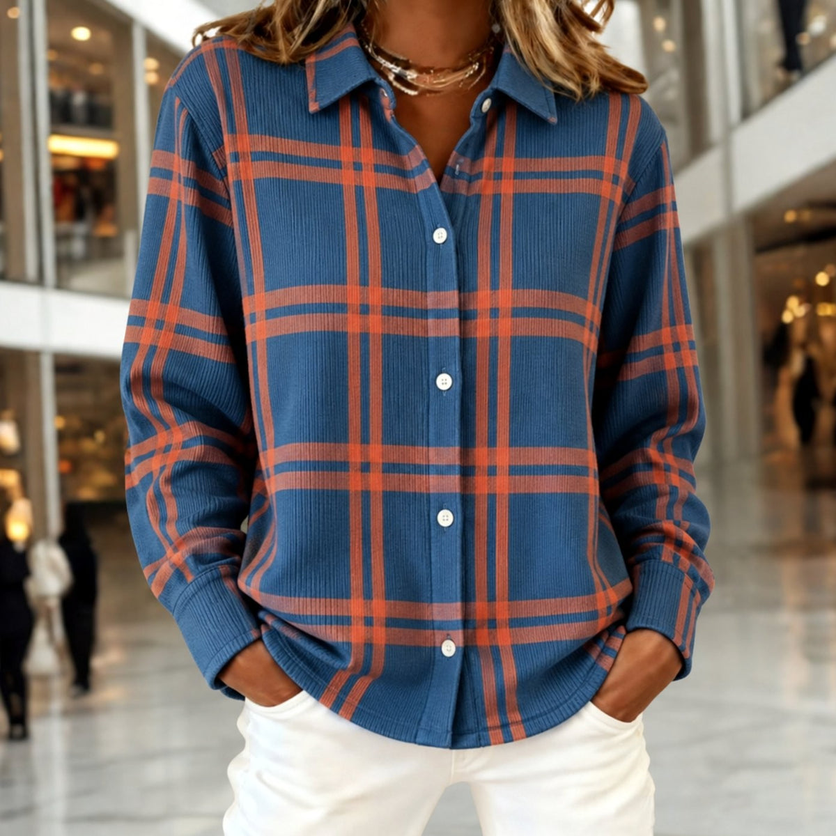Poppy | Women's Relaxed-Fit Plaid Long-Sleeve Button-Down Shirt - Multicolor