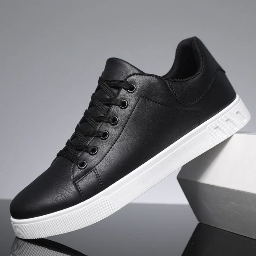 Reuben | Men's Round-Toe Lace-Up Low-Top Vegan Leather Trainers - Black