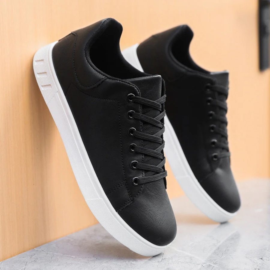 Reuben | Men's Round-Toe Lace-Up Low-Top Vegan Leather Trainers - Black
