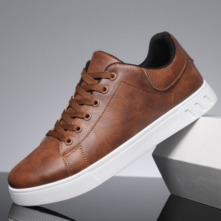 Reuben | Men's Round-Toe Lace-Up Low-Top Vegan Leather Trainers - Brown