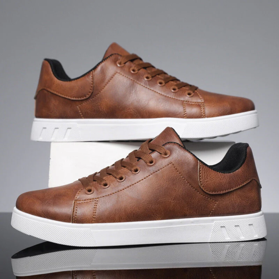 Reuben | Men's Round-Toe Lace-Up Low-Top Vegan Leather Trainers - Brown