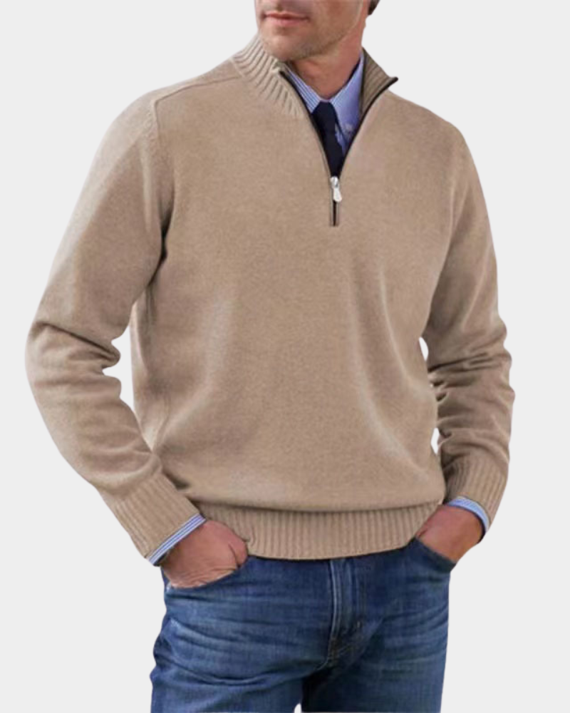 Rory | Men's Stand-Collar Half-Zip Ribbed Knit Jumper - Beige