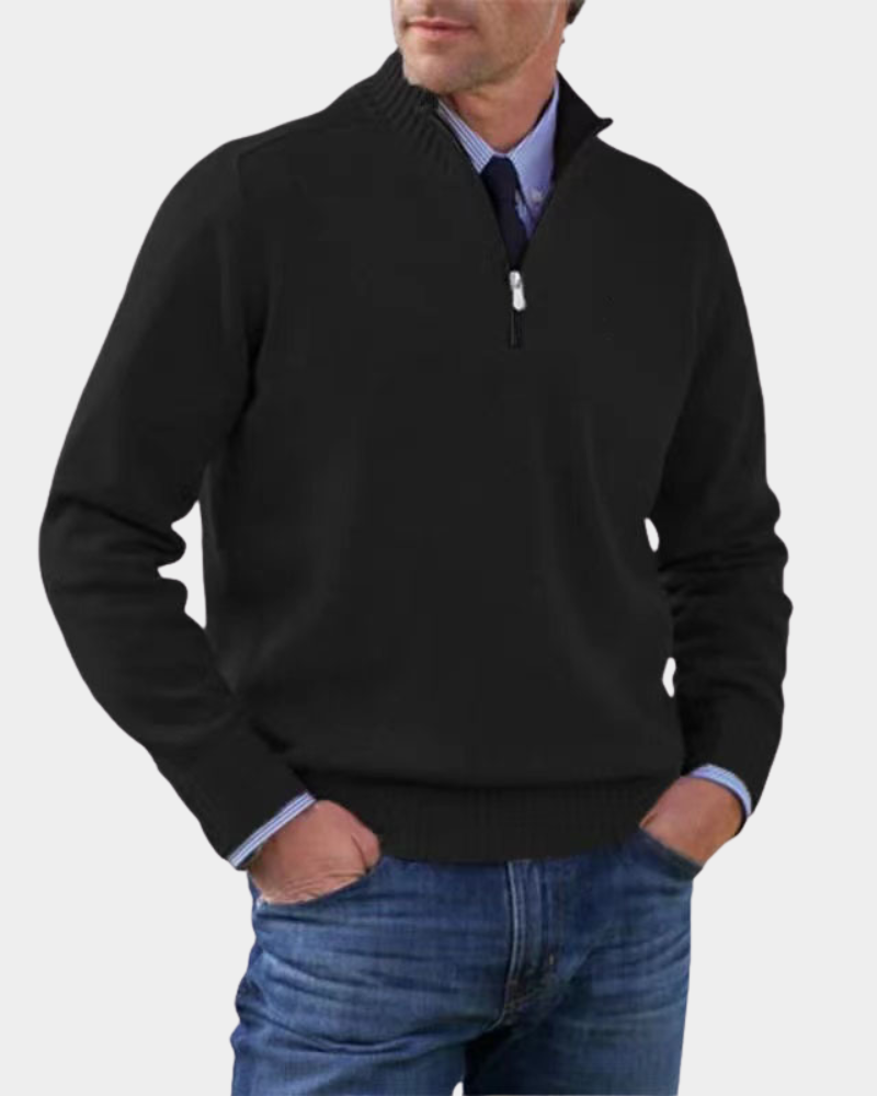 Rory | Men's Stand-Collar Half-Zip Ribbed Knit Jumper - Black