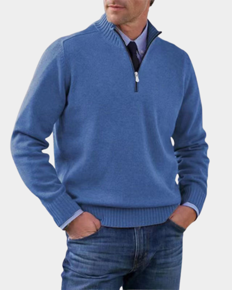 Rory | Men's Stand-Collar Half-Zip Ribbed Knit Jumper - Blue