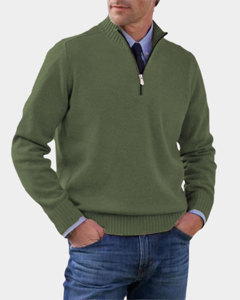 Rory | Men's Stand-Collar Half-Zip Ribbed Knit Jumper - Dunkelgrün
