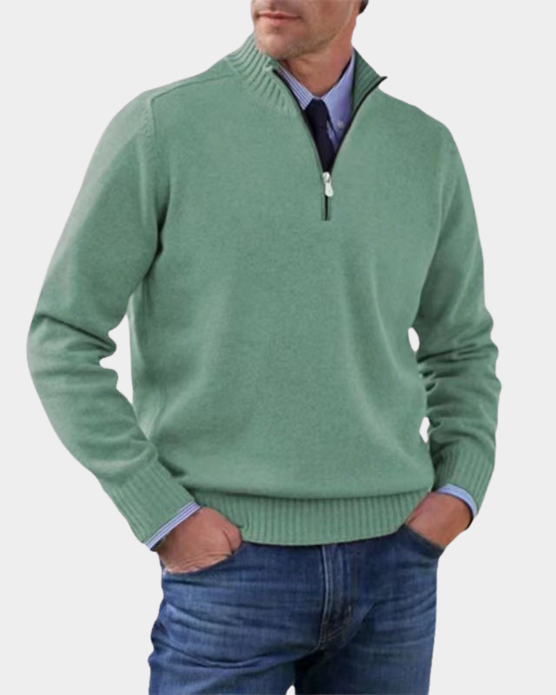 Rory | Men's Stand-Collar Half-Zip Ribbed Knit Jumper - Green