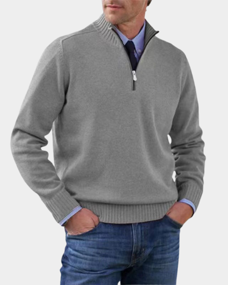 Rory | Men's Stand-Collar Half-Zip Ribbed Knit Jumper - Red