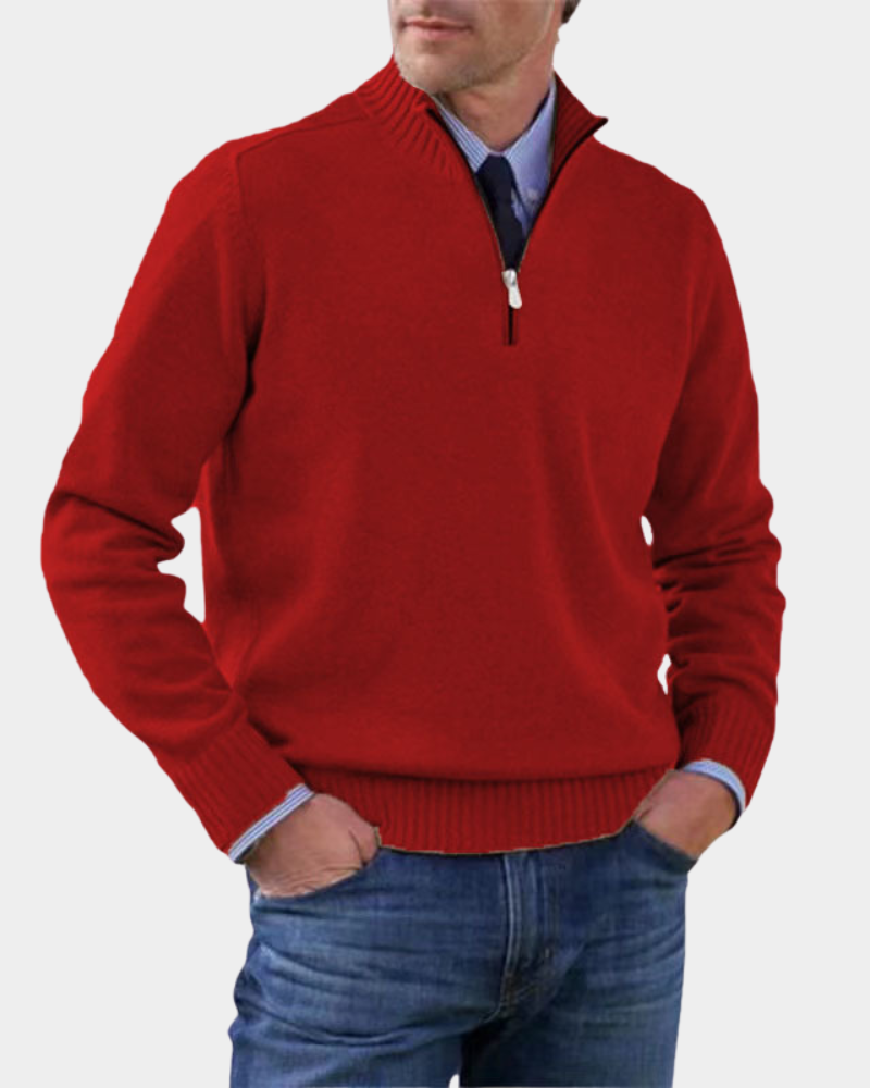 Rory | Men's Stand-Collar Half-Zip Ribbed Knit Jumper - Red