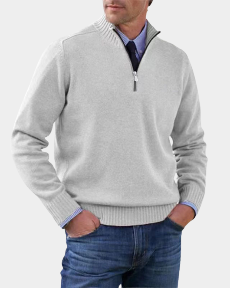 Rory | Men's Stand-Collar Half-Zip Ribbed Knit Jumper - White