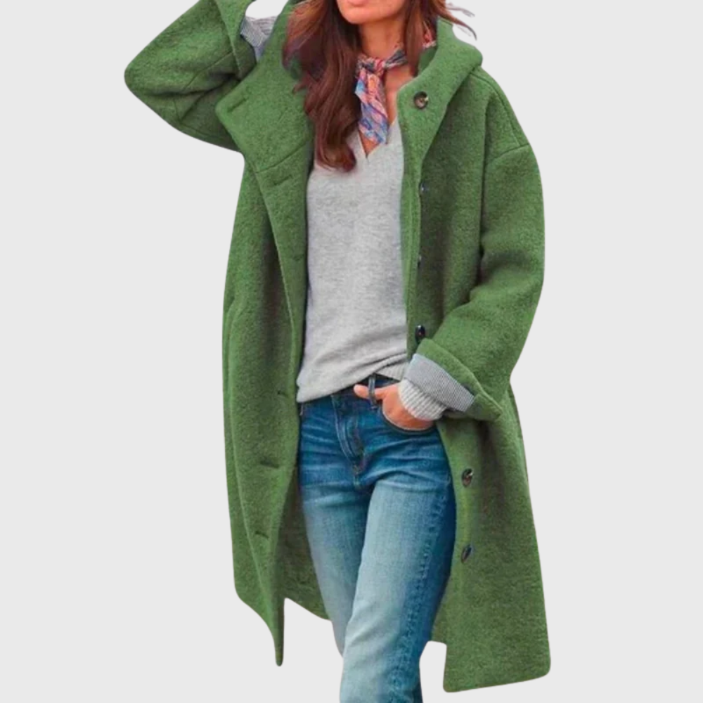 Rory | Women's Single-Breasted Hooded Button-Front Wool Coat - Green