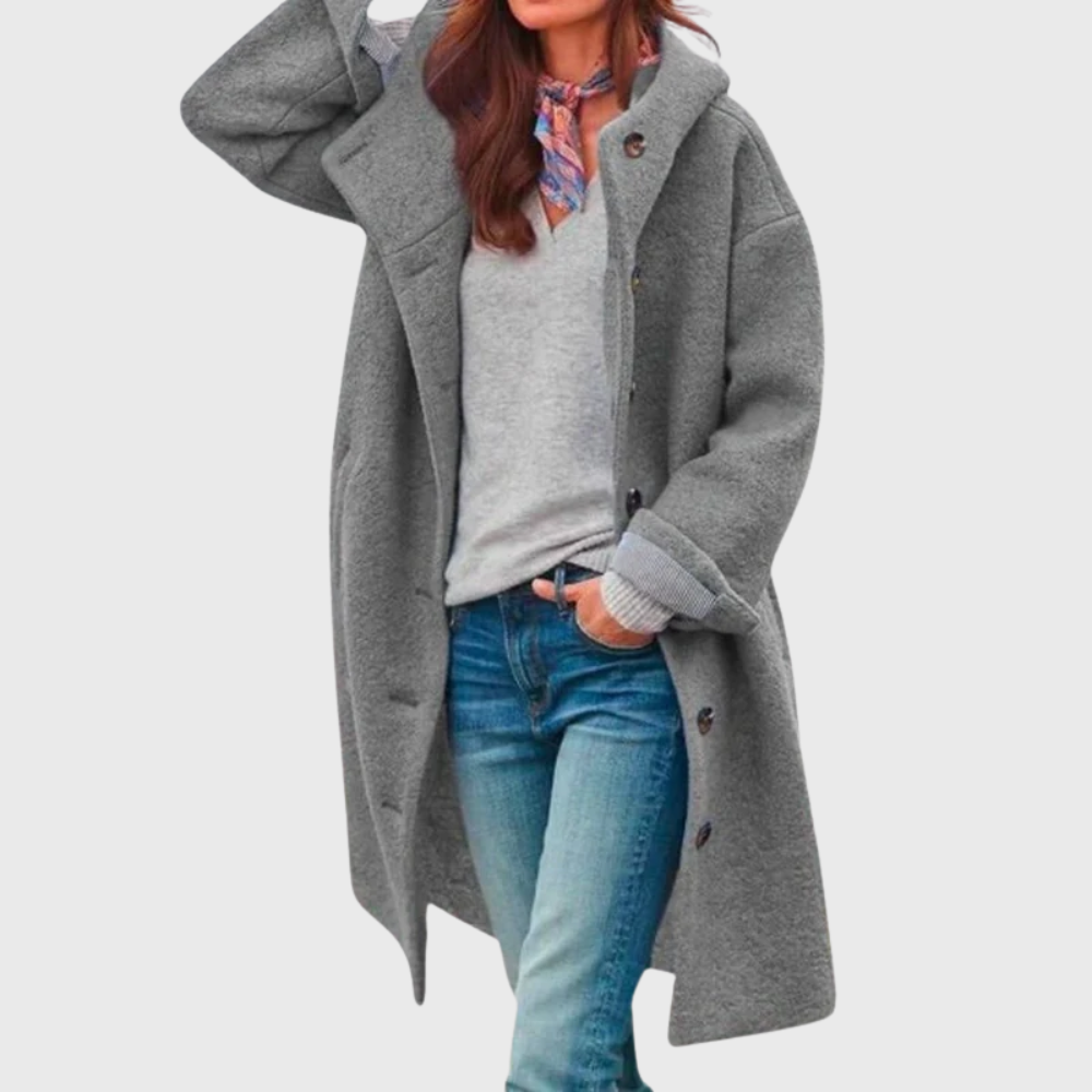 Rory | Women's Single-Breasted Hooded Button-Front Wool Coat - Grey