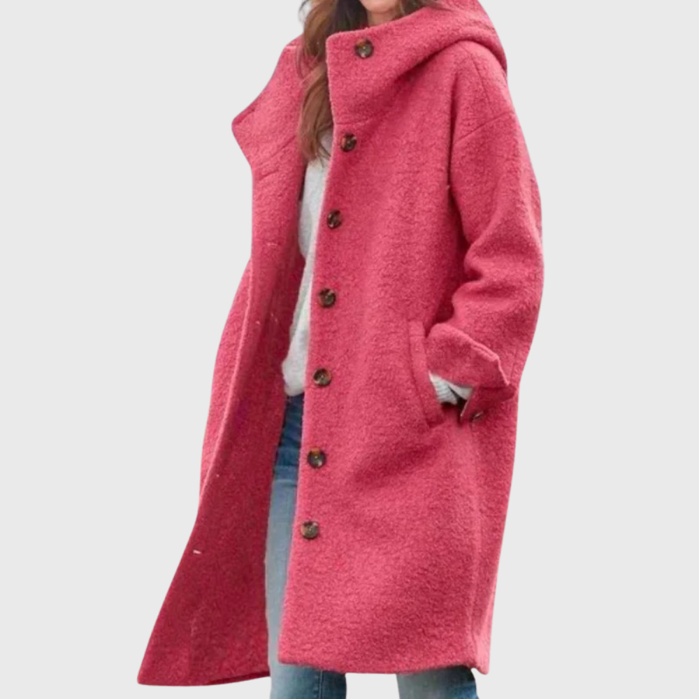 Rory | Women's Single-Breasted Hooded Button-Front Wool Coat - Pink