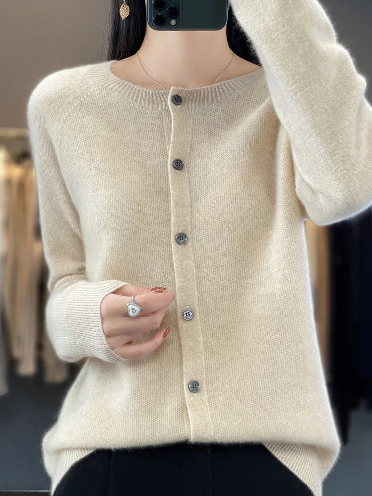 Ruby | Women's Relaxed-Fit Button-Front Knit Cardigan - Beige
