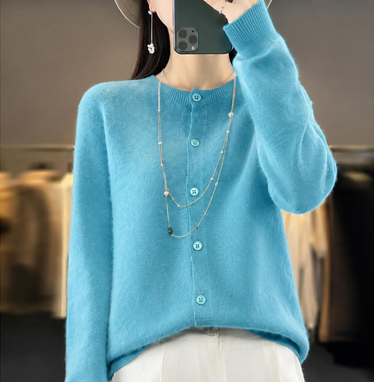 Ruby | Women's Relaxed-Fit Button-Front Knit Cardigan - Blue
