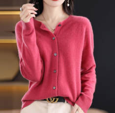 Ruby | Women's Relaxed-Fit Button-Front Knit Cardigan - Dark Pink