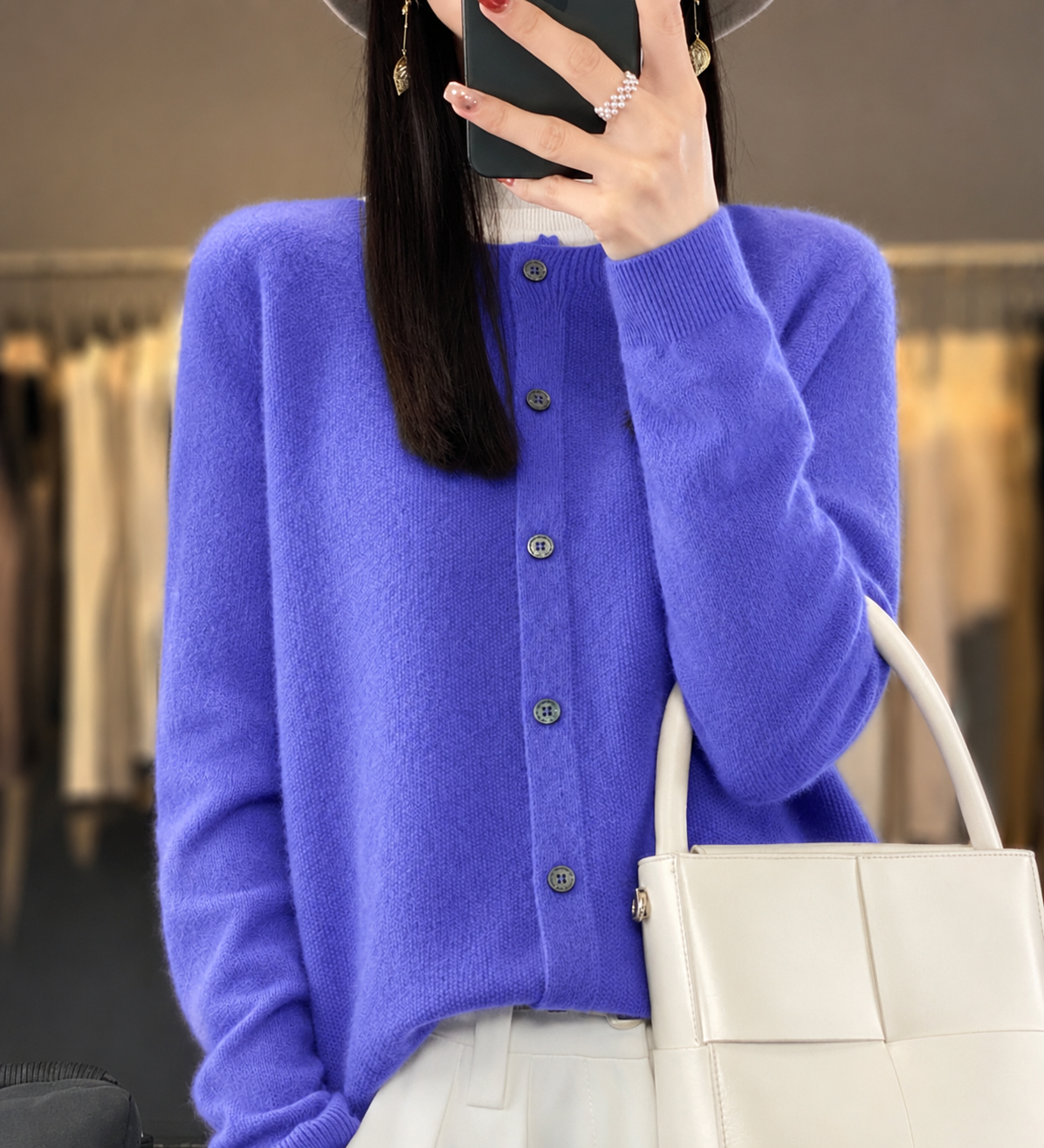 Ruby | Women's Relaxed-Fit Button-Front Knit Cardigan - Dark Purple