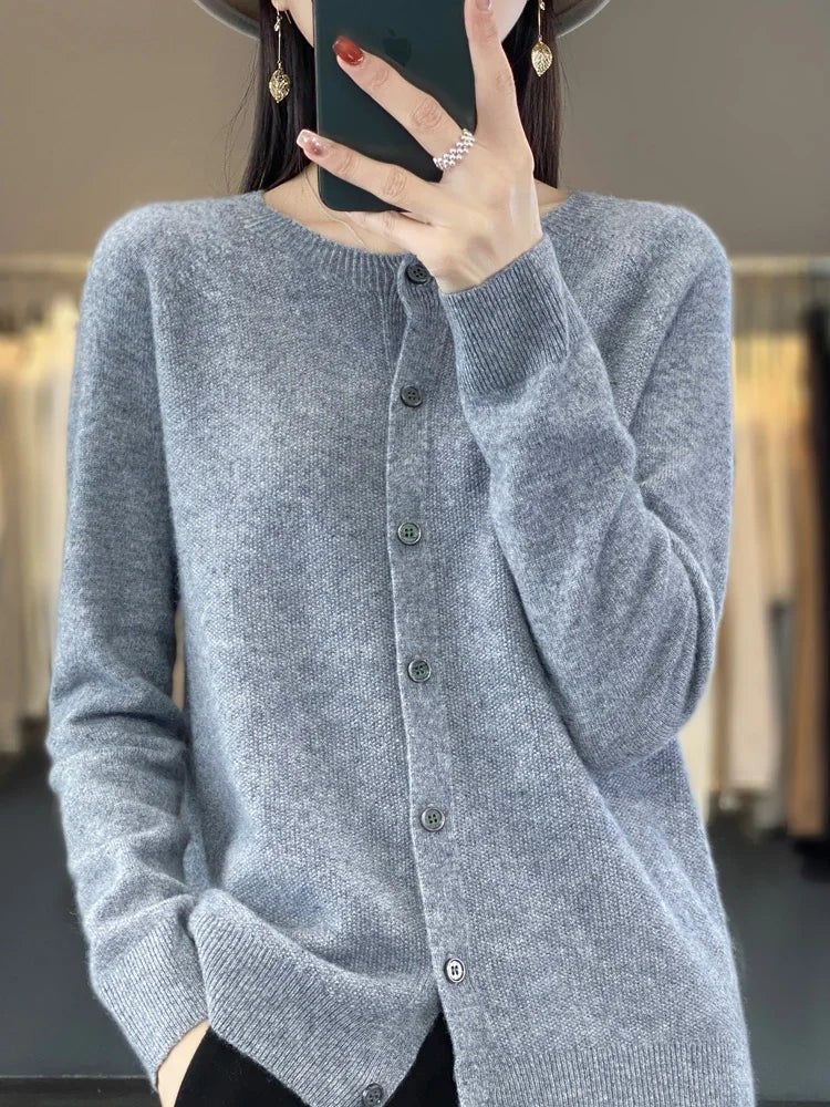 Ruby | Women's Relaxed-Fit Button-Front Knit Cardigan - Grey
