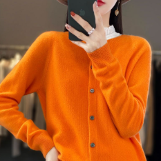 Ruby | Women's Relaxed-Fit Button-Front Knit Cardigan - Orange