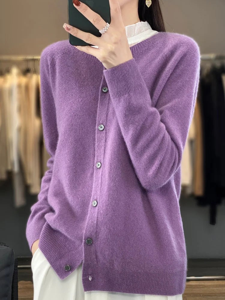 Ruby | Women's Relaxed-Fit Button-Front Knit Cardigan - Purple