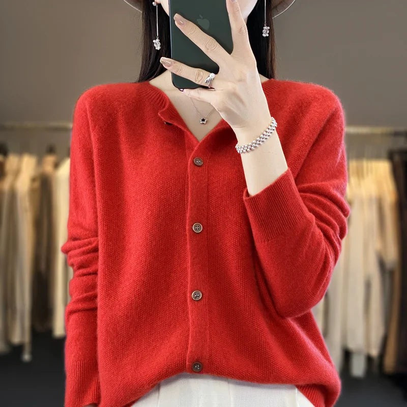 Ruby | Women's Relaxed-Fit Button-Front Knit Cardigan - Red