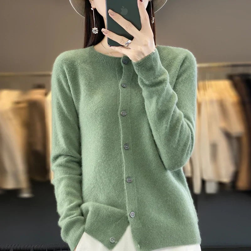Ruby | Women's Relaxed-Fit Button-Front Knit Cardigan - Soft Green