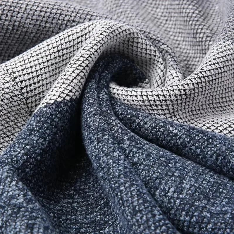 Samuel | Men's Colour-Block Full-Zip Hooded Knit Cardigan with Fleece Lining - Blue
