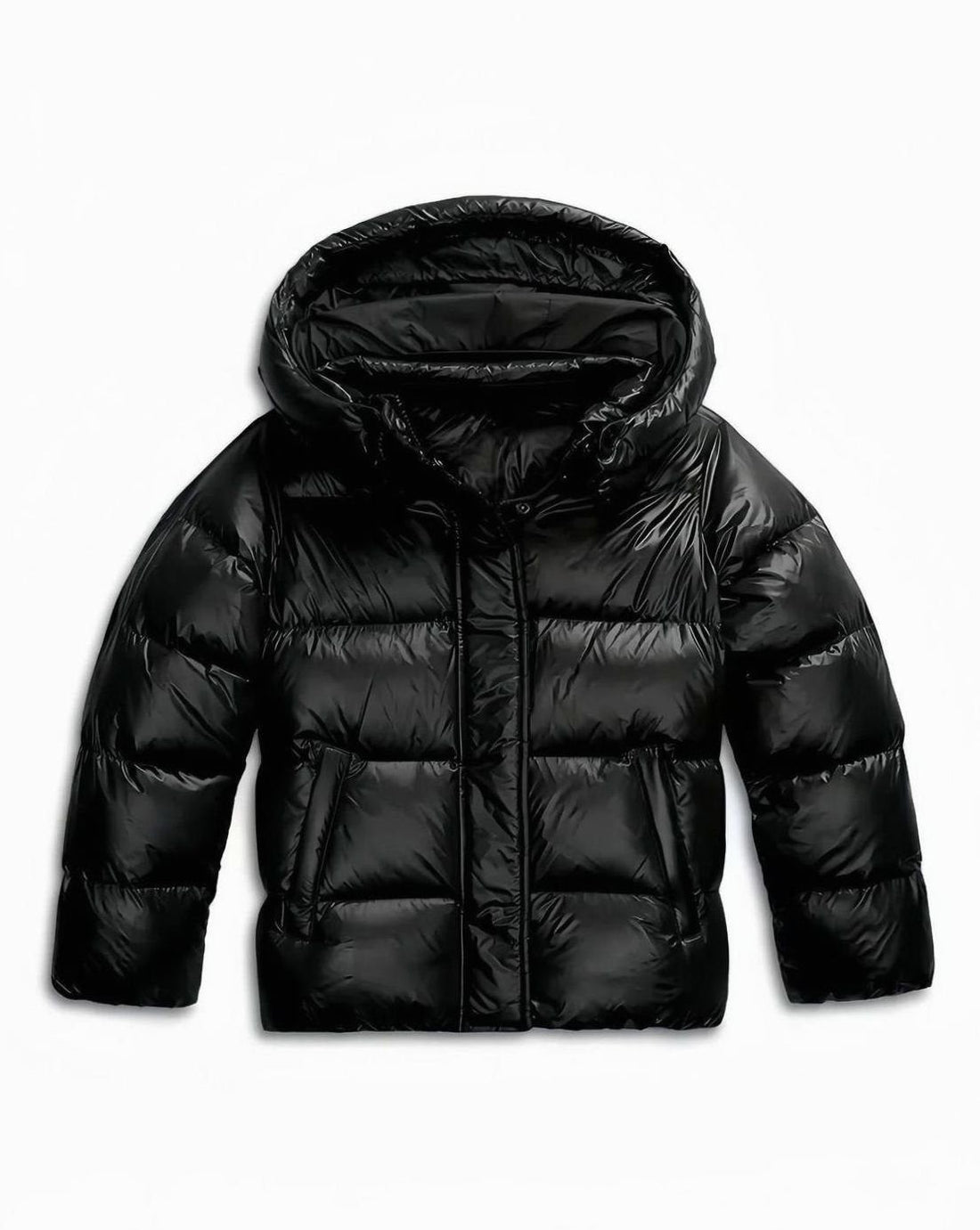 Sophie | Women's Cropped Hooded Quilted Puffer Jacket with Windproof Front Zip - Black