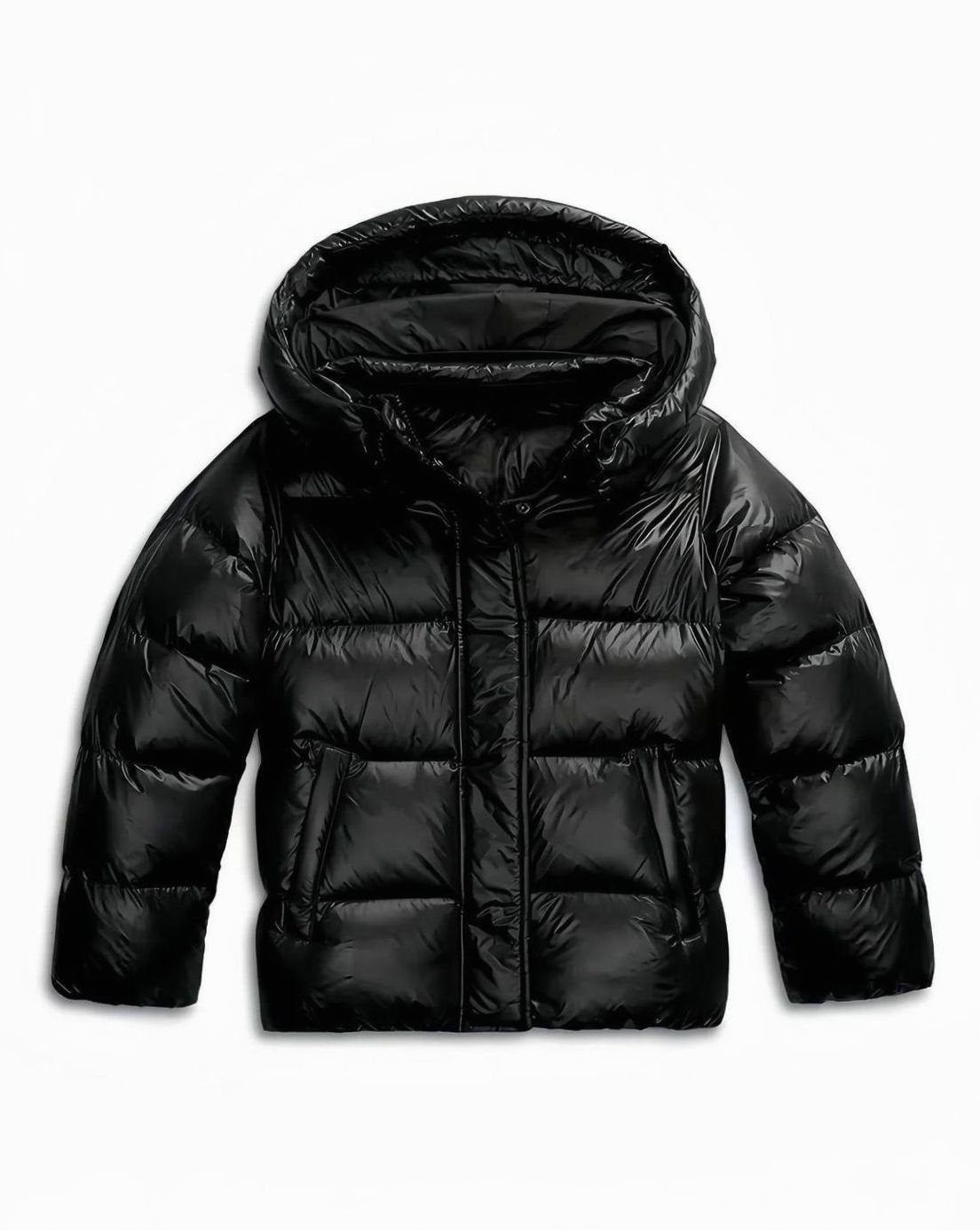 Sophie | Women's Cropped Hooded Quilted Puffer Jacket with Windproof Front Zip - Black