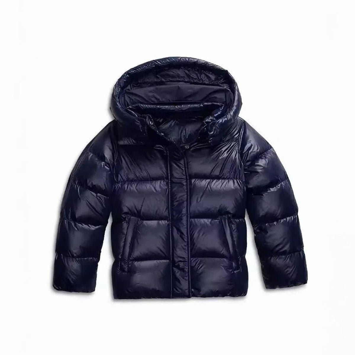 Sophie | Women's Cropped Hooded Quilted Puffer Jacket with Windproof Front Zip - Navy Blue