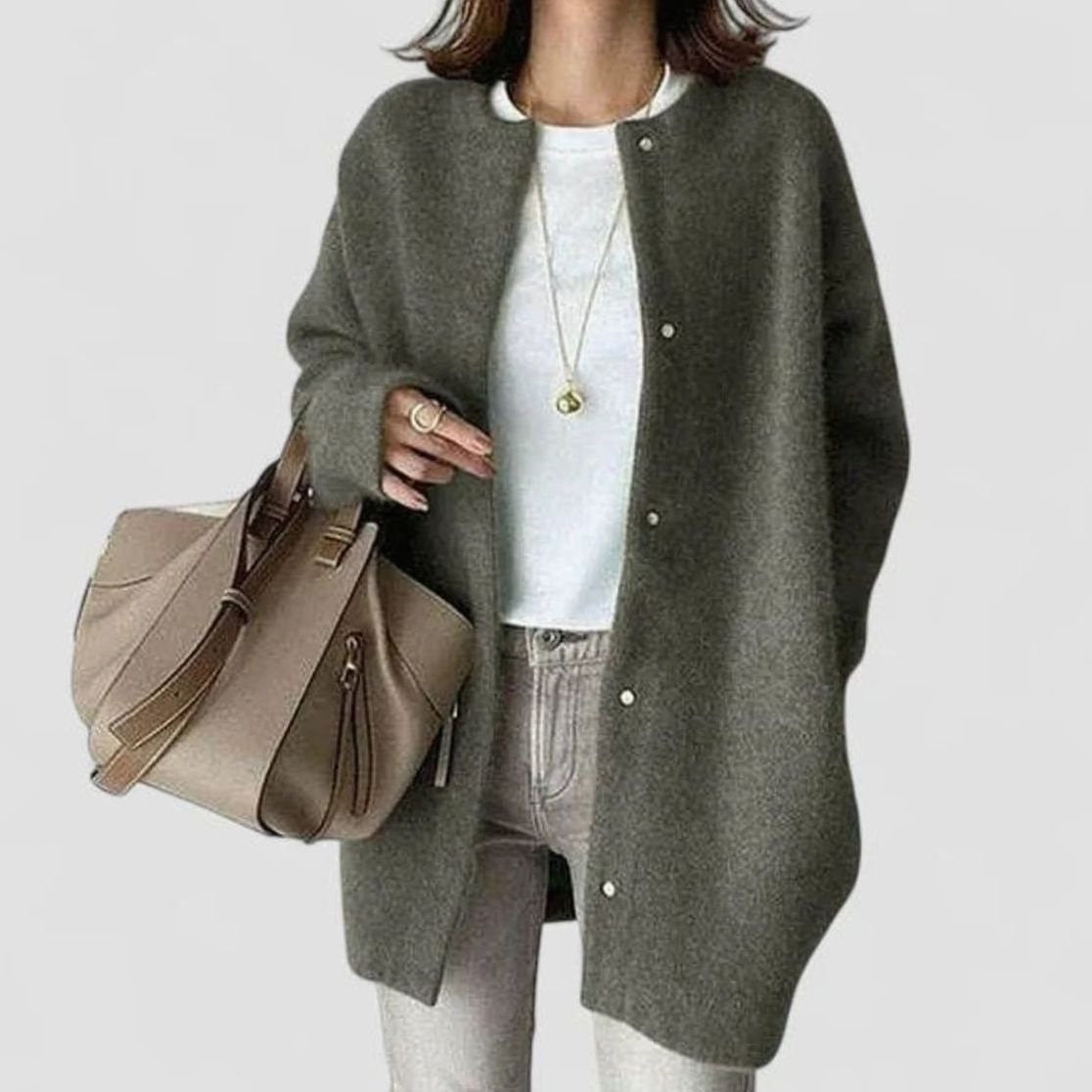Sophie | Women's Oversized Crew-Neck Snap-Button Knit Cardigan - Green