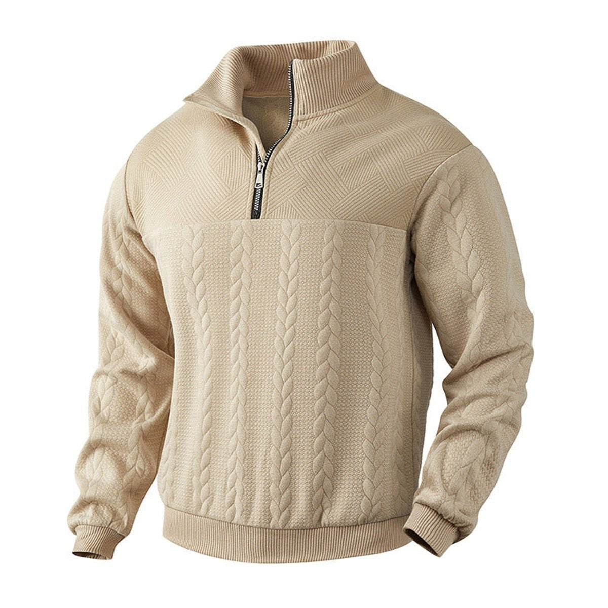 Toby | Men's Relaxed-Fit Cable-Knit Quarter-Zip Pullover Jumper - Beige