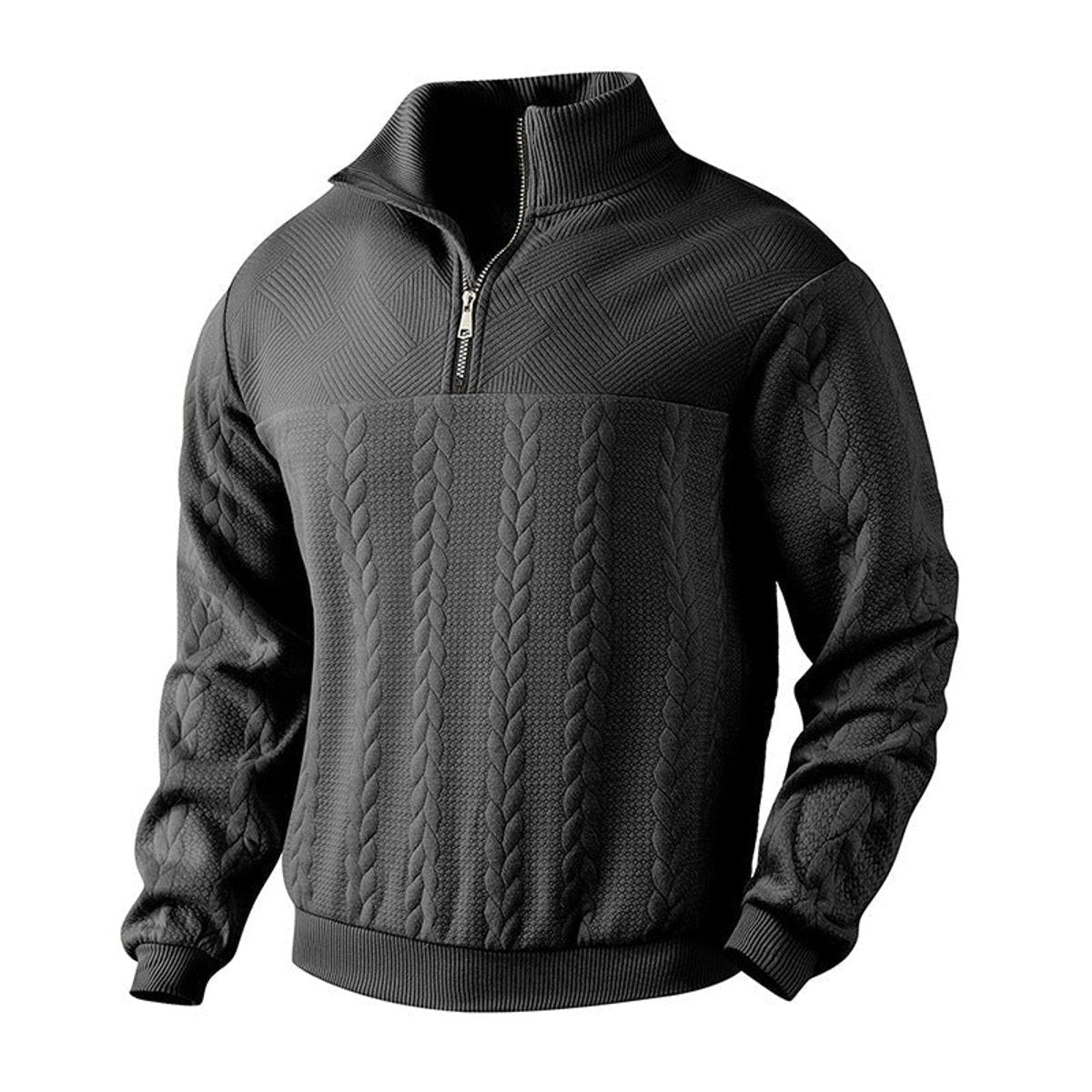 Toby | Men's Relaxed-Fit Cable-Knit Quarter-Zip Pullover Jumper - Black