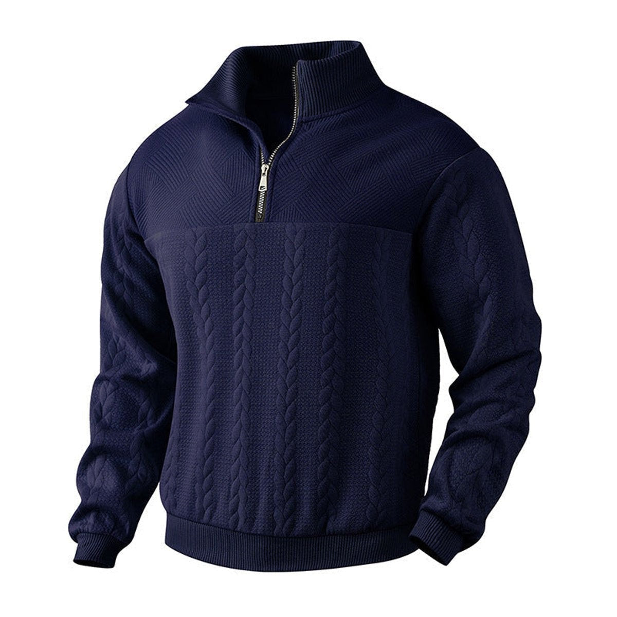 Toby | Men's Relaxed-Fit Cable-Knit Quarter-Zip Pullover Jumper - Navy Blue
