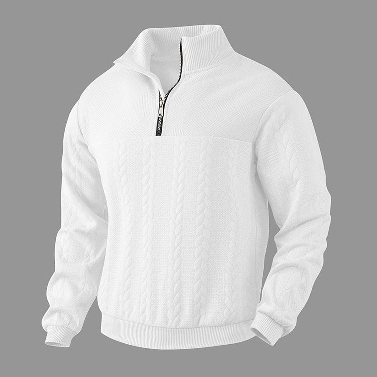 Toby | Men's Relaxed-Fit Cable-Knit Quarter-Zip Pullover Jumper - White