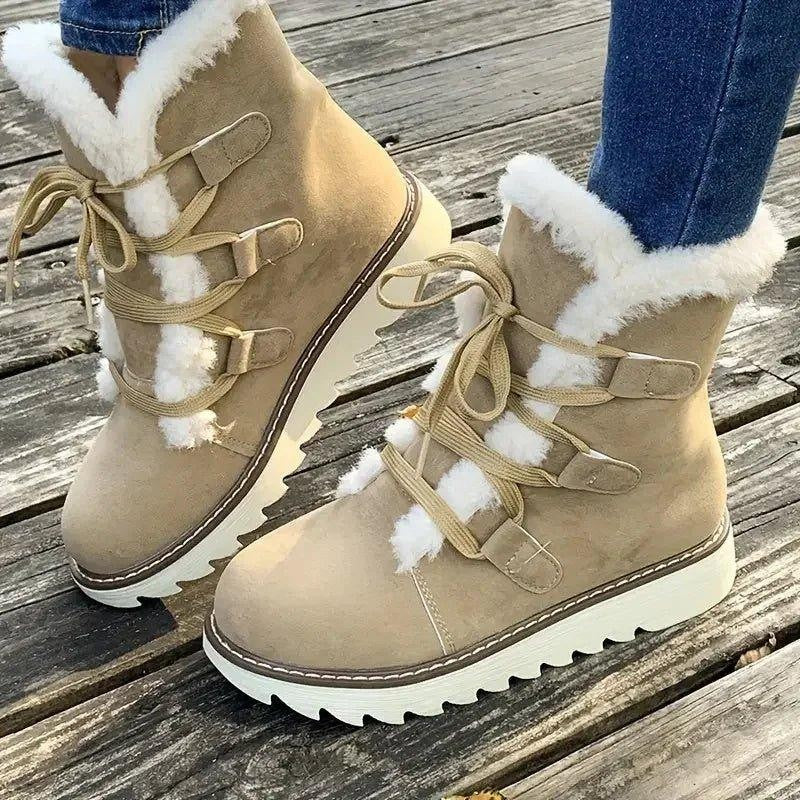 Willow | Women's Lace-Up Faux Fur-Lined Chunky Platform Winter Boot - Beige