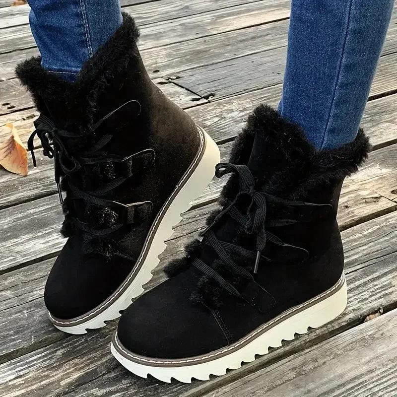 Willow | Women's Lace-Up Faux Fur-Lined Chunky Platform Winter Boot - Black