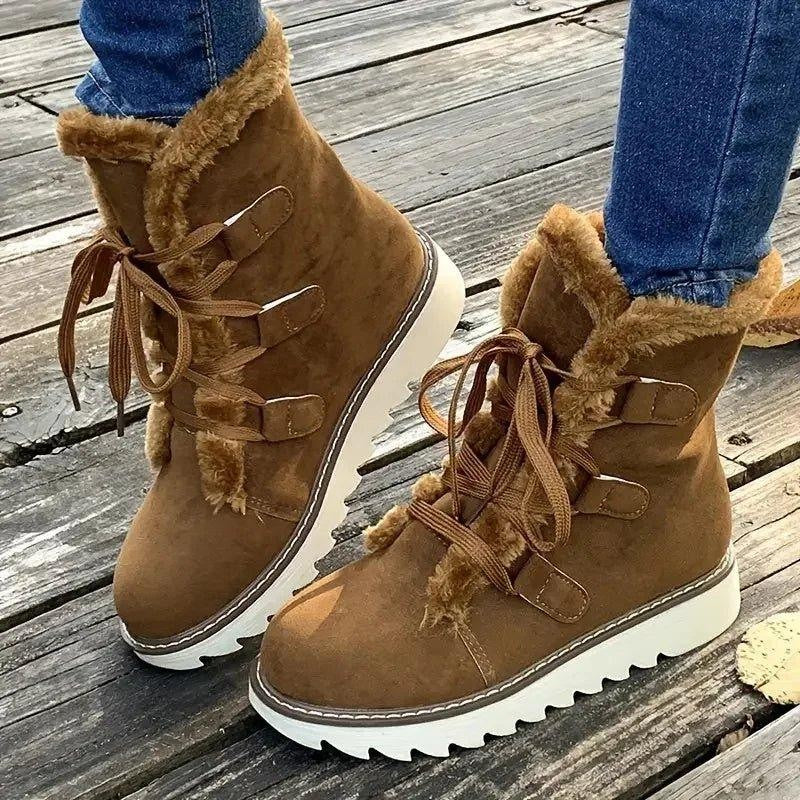 Willow | Women's Lace-Up Faux Fur-Lined Chunky Platform Winter Boot - Khaki